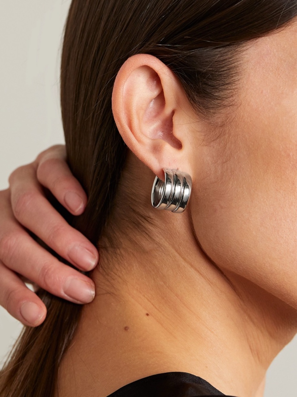 LAURA LOMBARDI Mini Grazia Triple-Band Silver Hoop Earrings in Silver